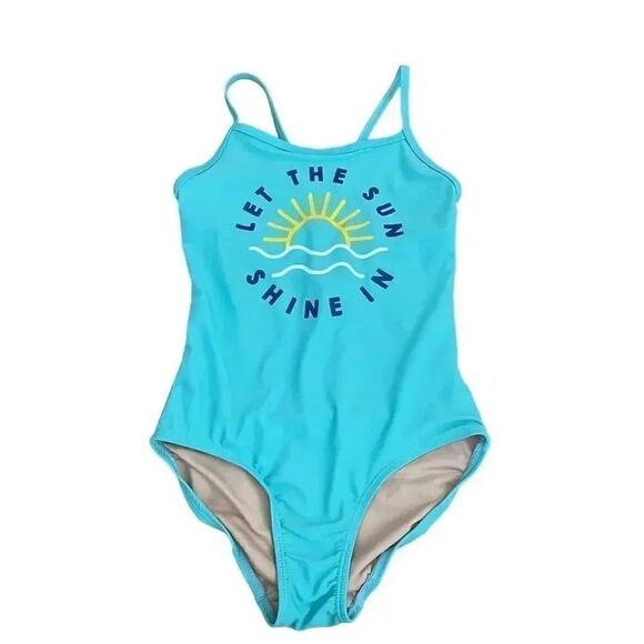 Old Navy Girls Size M Turquoise “Let the Sun Shine” One Piece  # 1088 - Picture 1 of 11
